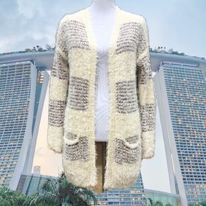Gianni Bini Eyelash Cardigan Sweater XS Open Front Fuzzy Soft Color Block NWT